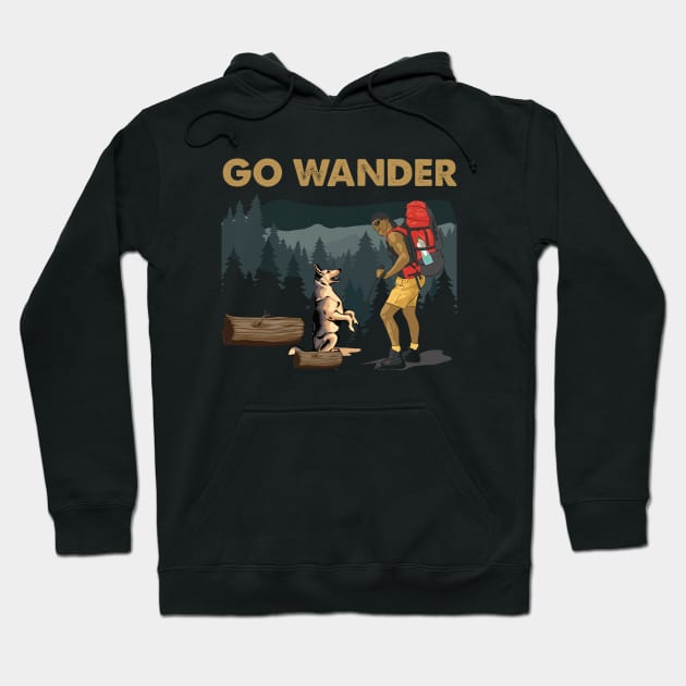 Go Wander a Dog Adventure Hoodie by 13Lines Art